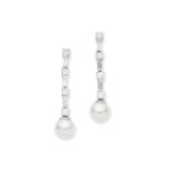 Cultured pearl and diamond earrings