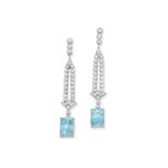 Blue zircon and diamond pendent earrings
