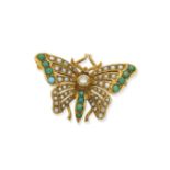 turquoise, pearl and diamond butterfly brooch