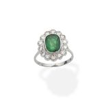 Emerald and diamond cluster ring