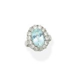 Aquamarine and diamond cluster ring