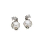 cultured mabé pearl and diamond earrings