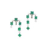 Emerald and diamond pendent earrings