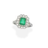 Emerald and diamond cluster ring