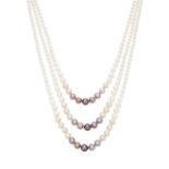 Three-row cultured pearl necklace