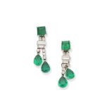 Art Deco emerald and diamond pendent earrings, circa 1930