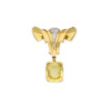 Yellow sapphire and diamond brooch,