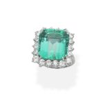 Emerald ring and diamond cluster ring