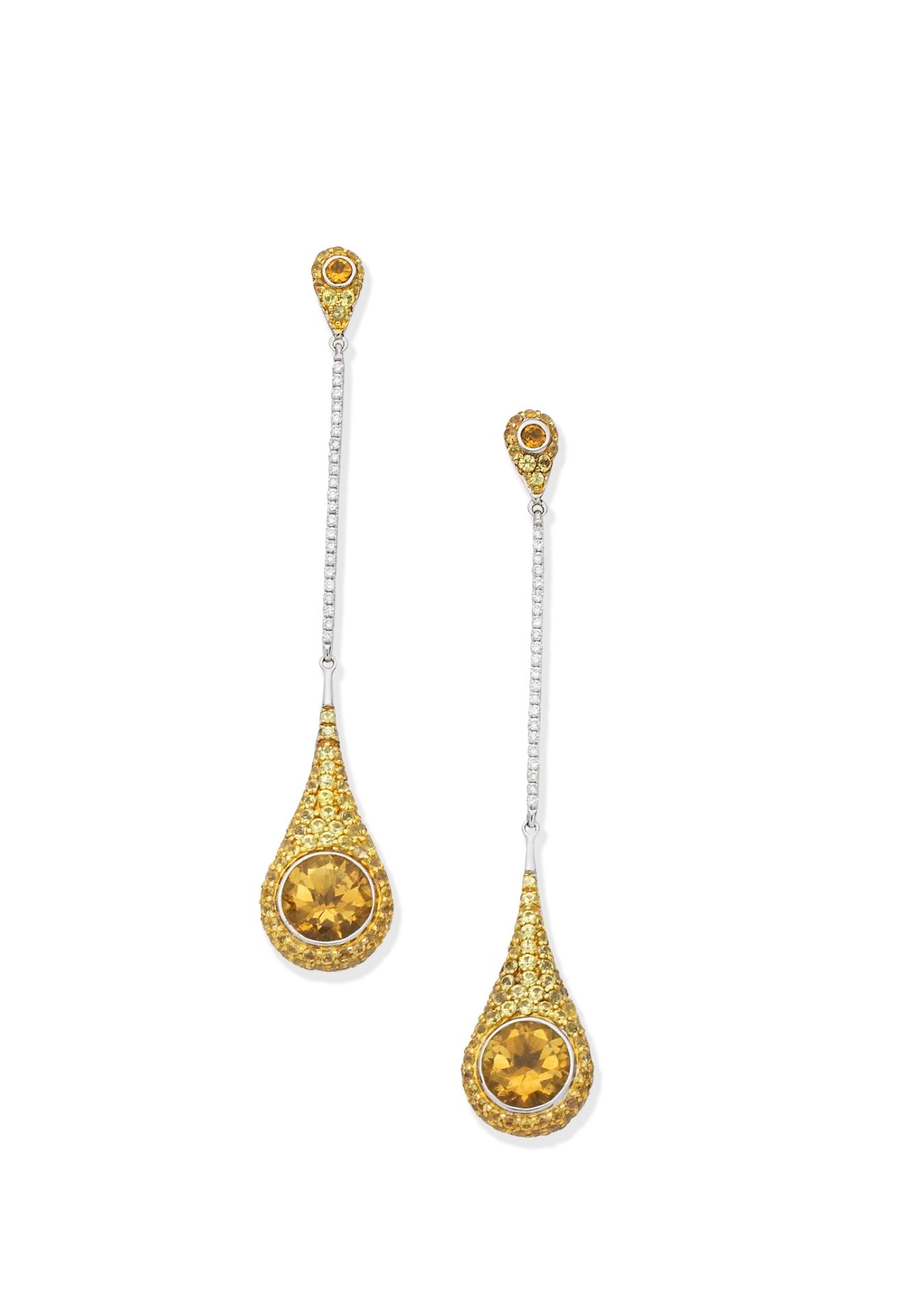 Citrine, sapphire and diamond pendent earrings
