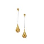 Citrine, sapphire and diamond pendent earrings