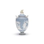 A Wedgwood blue jasper 'Pegasus' vase and cover, dated 1871