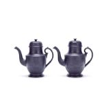 A pair of black basalt commemorative coffee pots and covers of Wellington interest, circa 1815