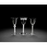 Three moulded wine glasses with twist stems, circa 1750-60