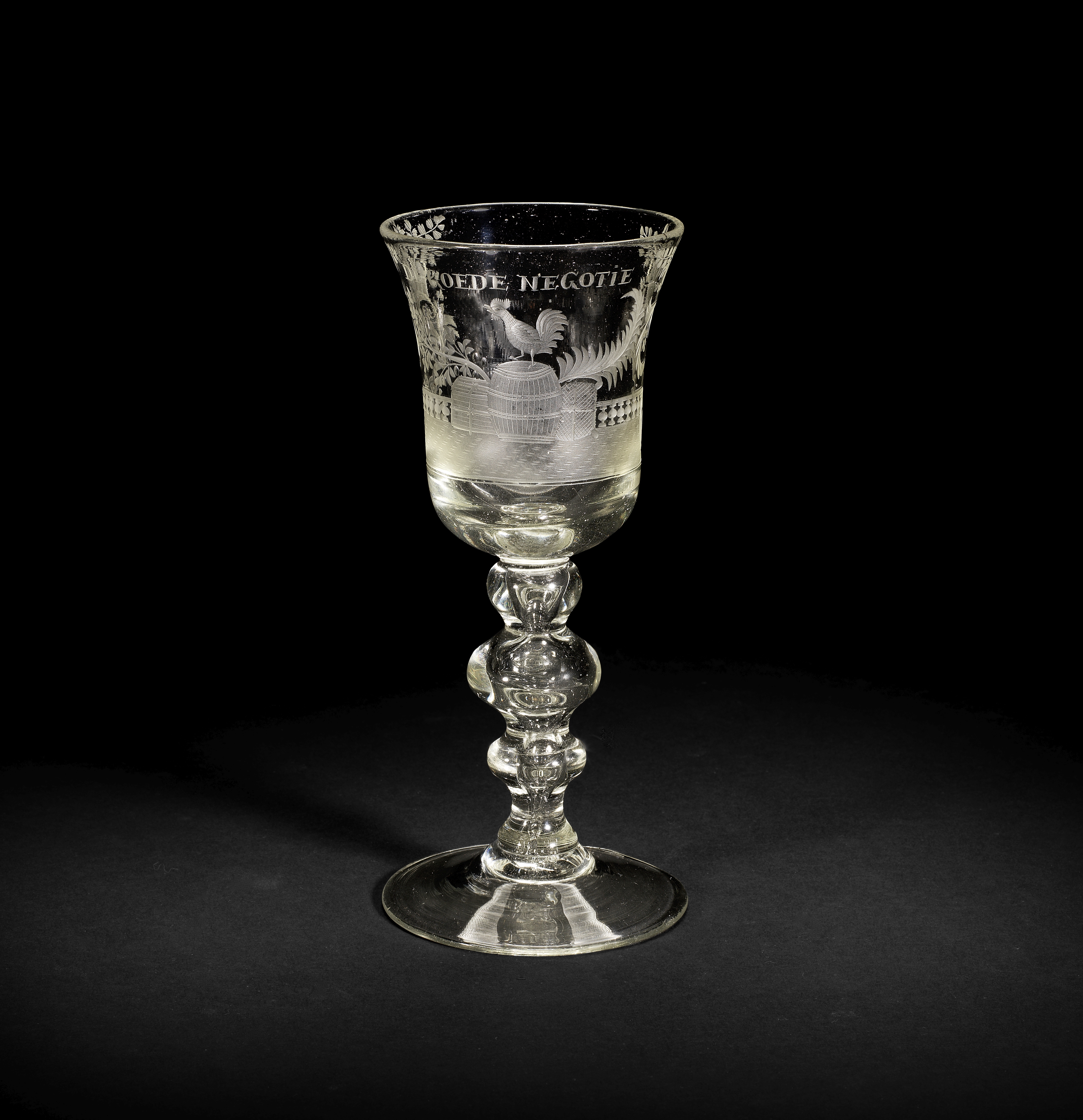 An unusual Dutch engraved goblet, circa 1740-50