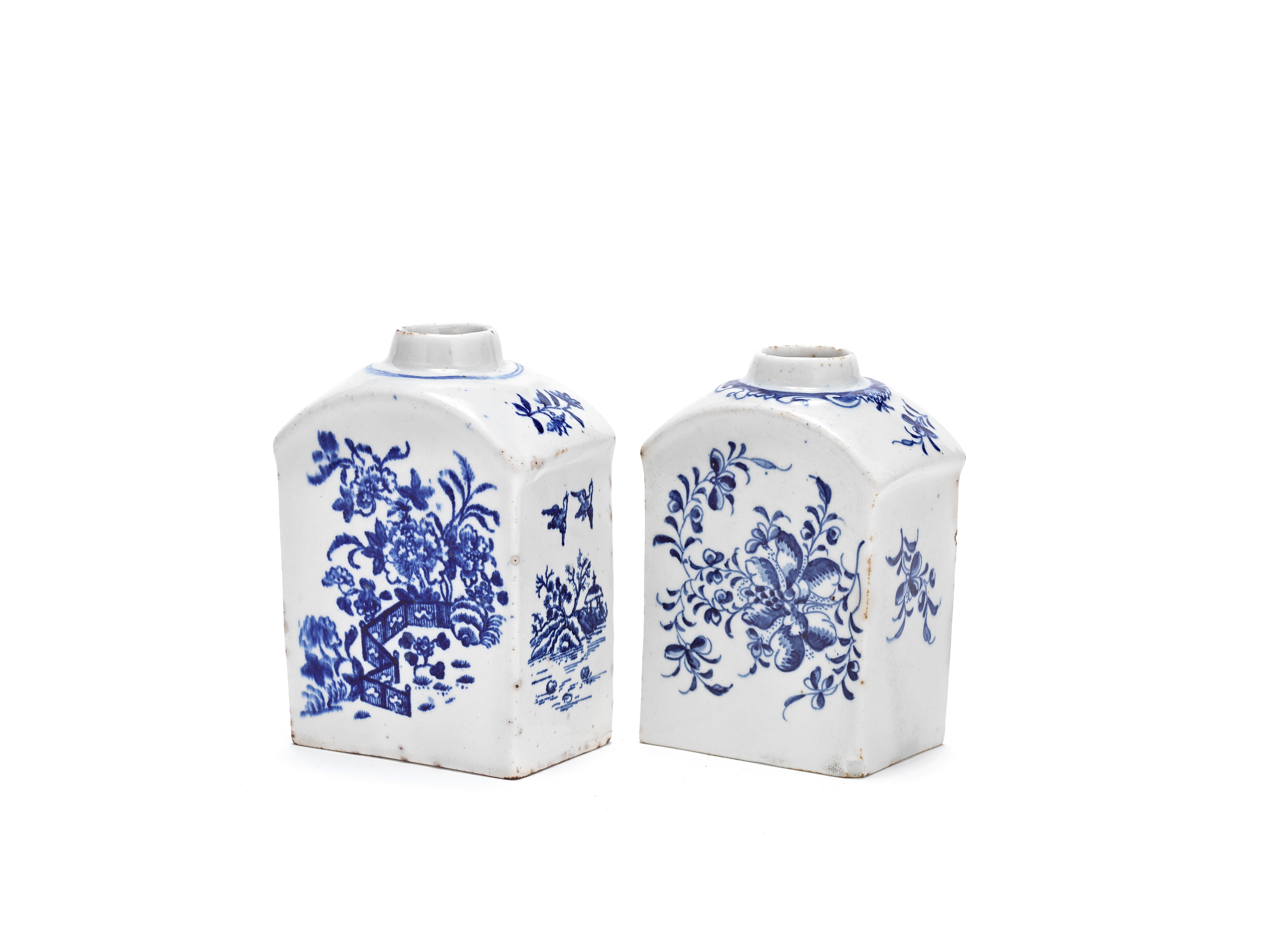 Two Lowestoft tea canisters, circa 1775