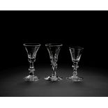 Three baluster wine glasses, circa 1720-30