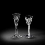 Two engraved wine glasses of Jacobite interest, mid-18th century
