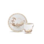 A rare New Hall coffee cup and saucer by Fidelle Duvivier, circa 1785-90