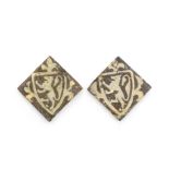 Two medieval armorial encaustic floor tiles, 14th century