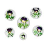 Six Baccarat pansy paperweights, circa 1850