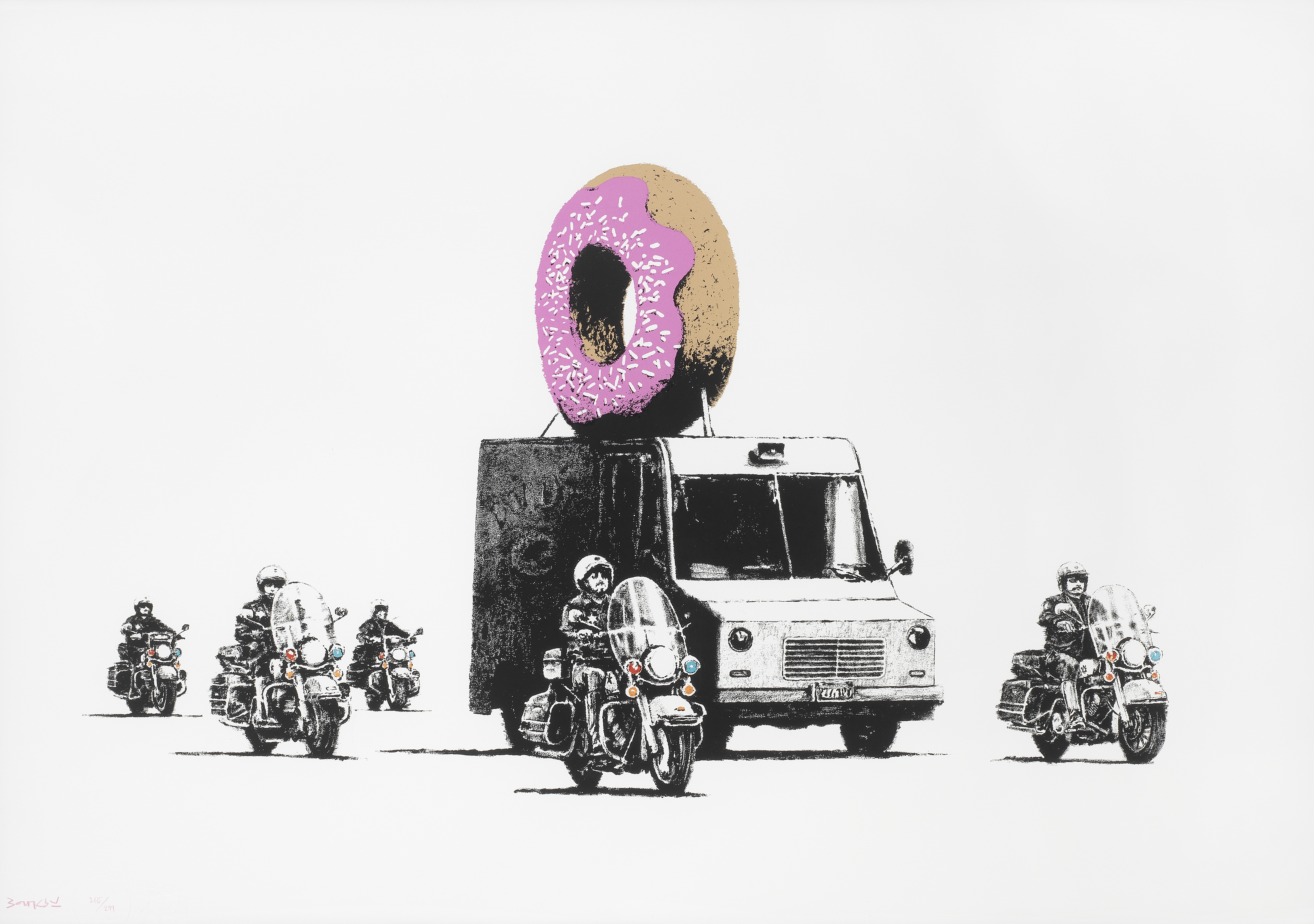 BANKSY (born 1975) Donuts (Strawberry), 2009 (with the publisher's blindstamp, Pictures on Walls,...