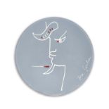 Jean Cocteau (French, 1889-1963) Tête de chèvre-pied gravée sur bleu White earthenware ceramic pl...