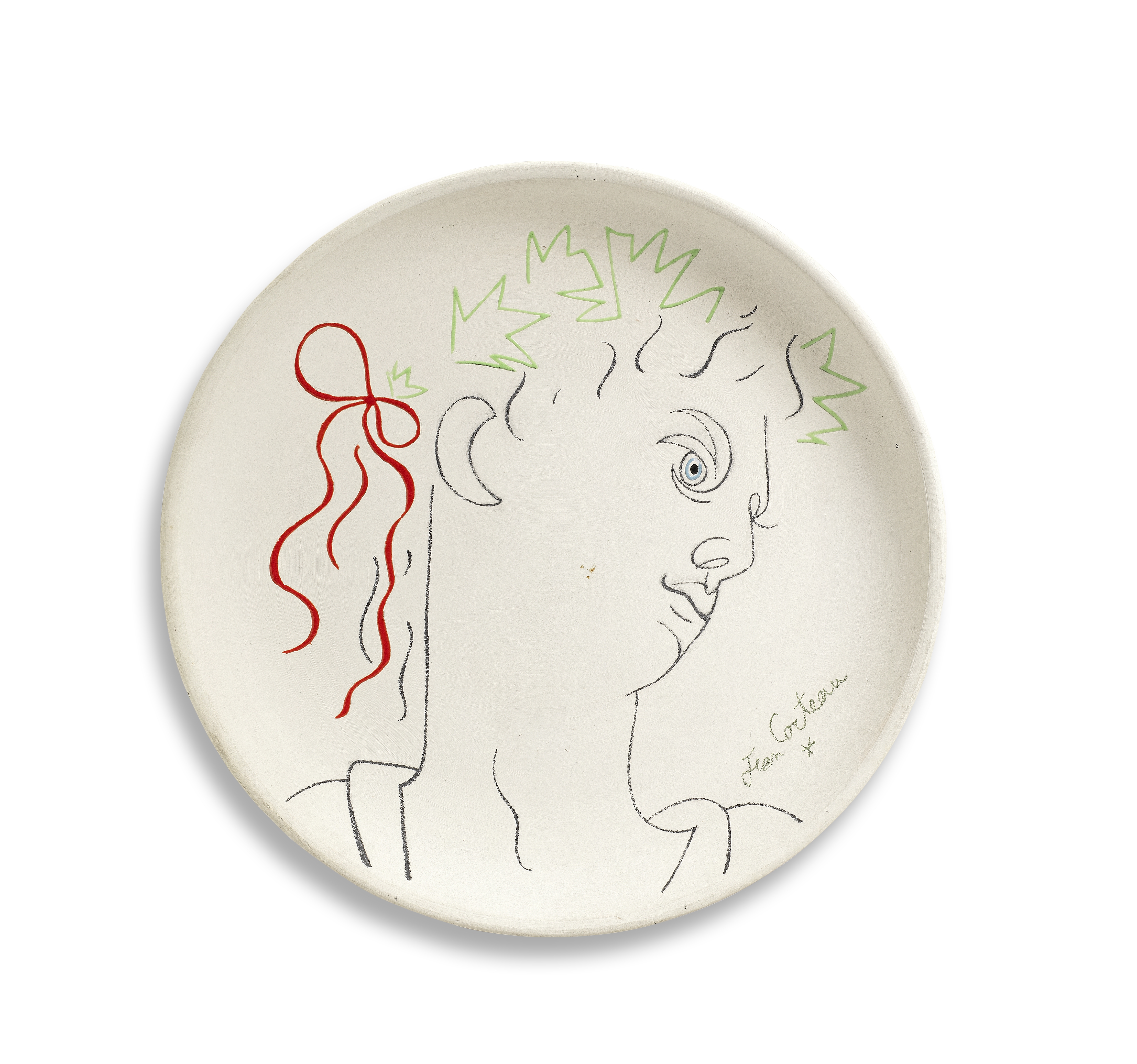 Jean Cocteau (1889-1963) Orphée Partially glazed white earthenware plate, 1958, from an edition ...
