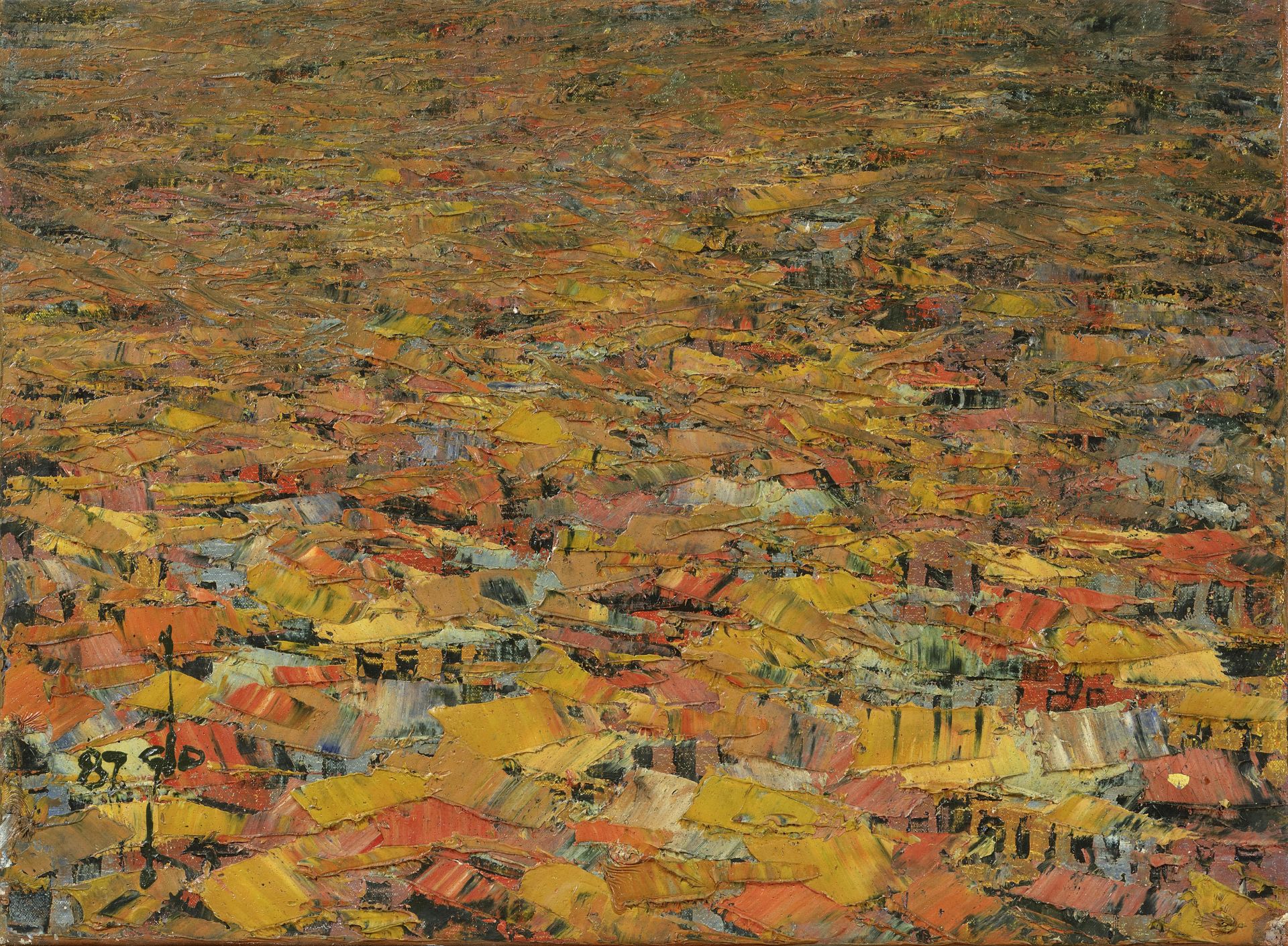 Ablade Glover (Ghanaian, born 1934) View over a village (yellow roofs)