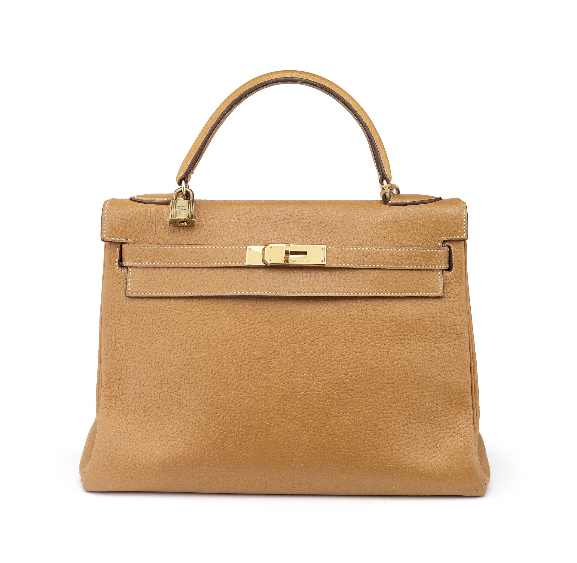 Gold Clemence Kelly Retourne 32, Hermès, c. 1985, (Includes padlock, keys, cloche, associated sho...