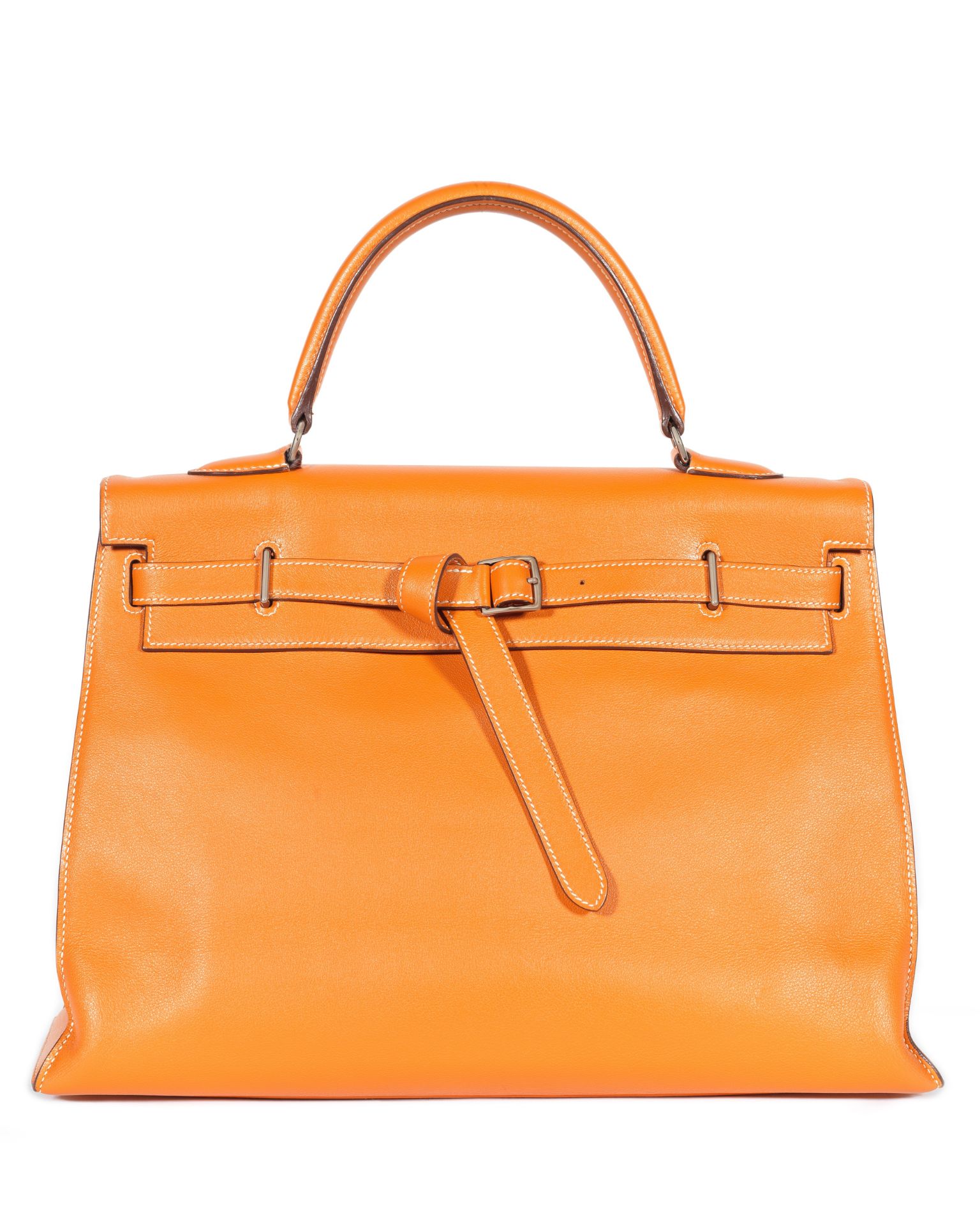 Orange H Swift Flat Kelly 35, Hermès, c. 2007, (Includes additional strap)