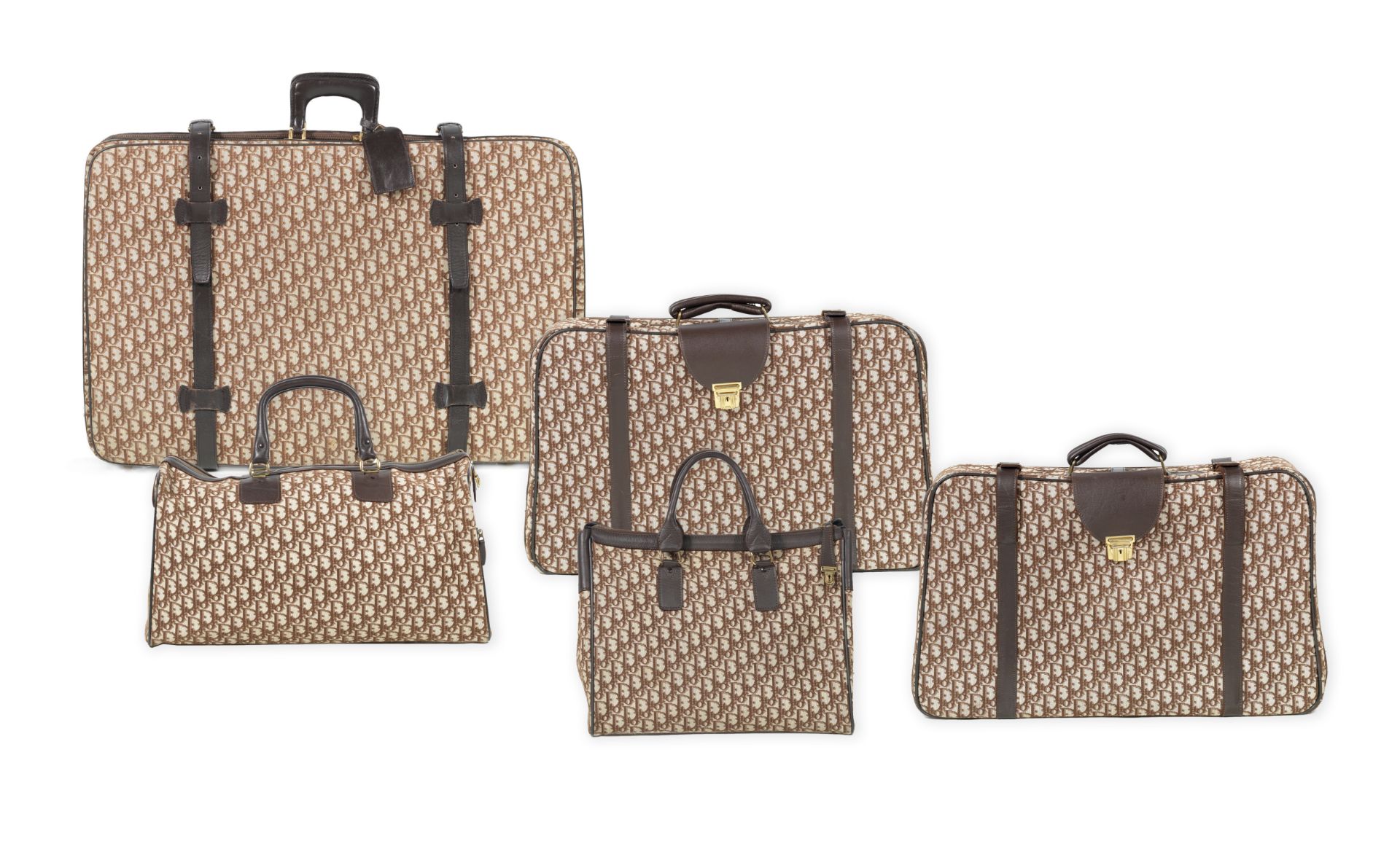 Brown Oblique Luggage Set, Christian Dior, late 1970s, (Includes luggage tag)