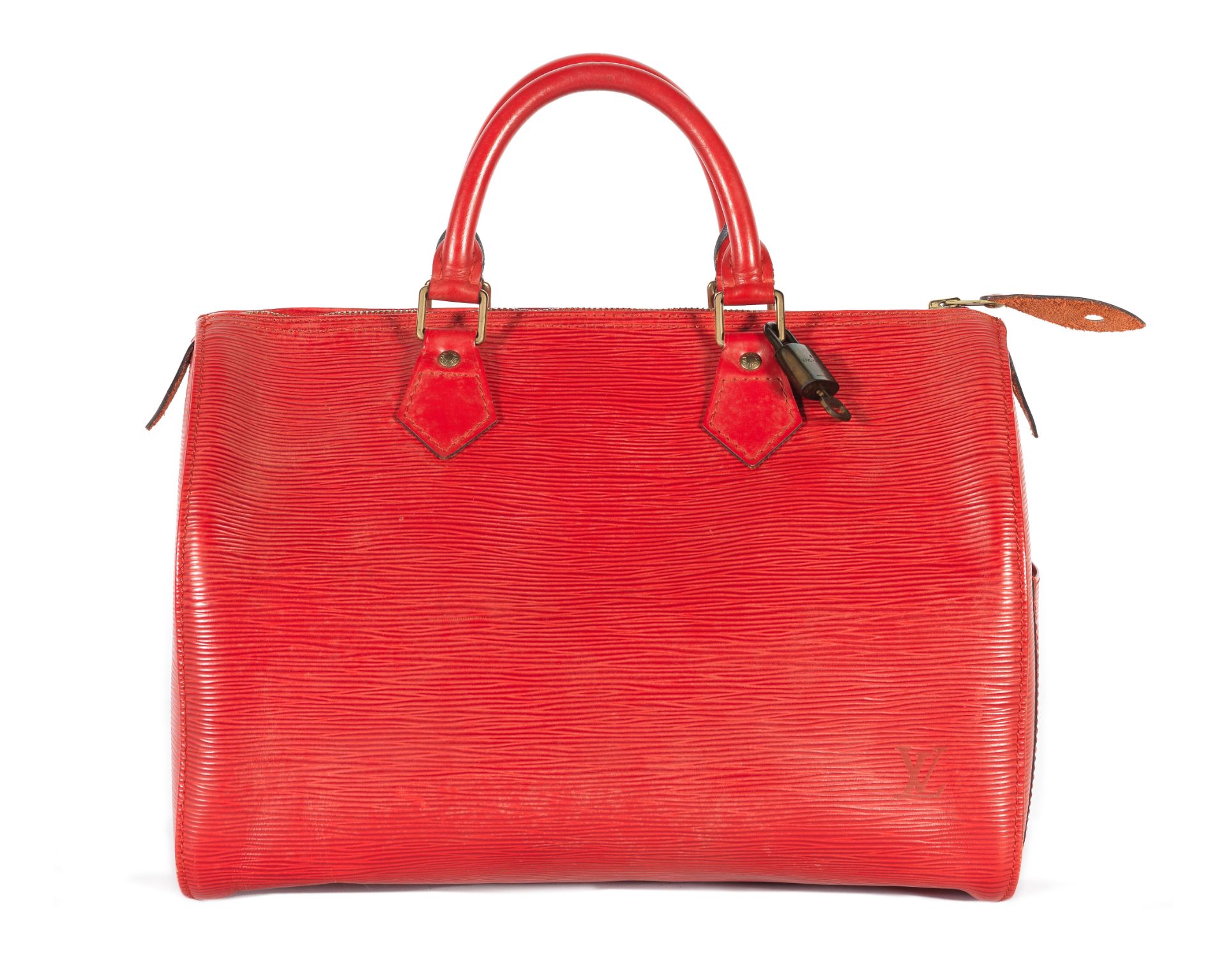 Red Epi Leather Speedy 30, Louis Vuitton, c. 1996, (Includes padlock and key)