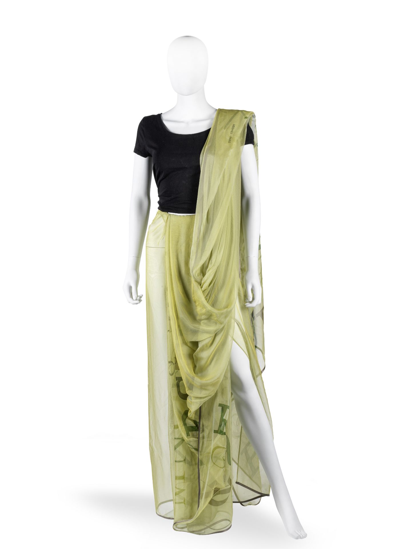 Green Litterature Chiffon Silk Sari, Hermès, limited edition,