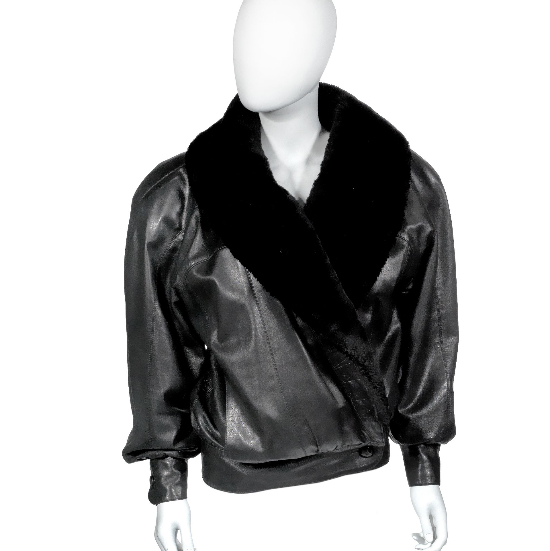 Black Leather Bomber Jacket, Yves Saint Laurent, 1980s,