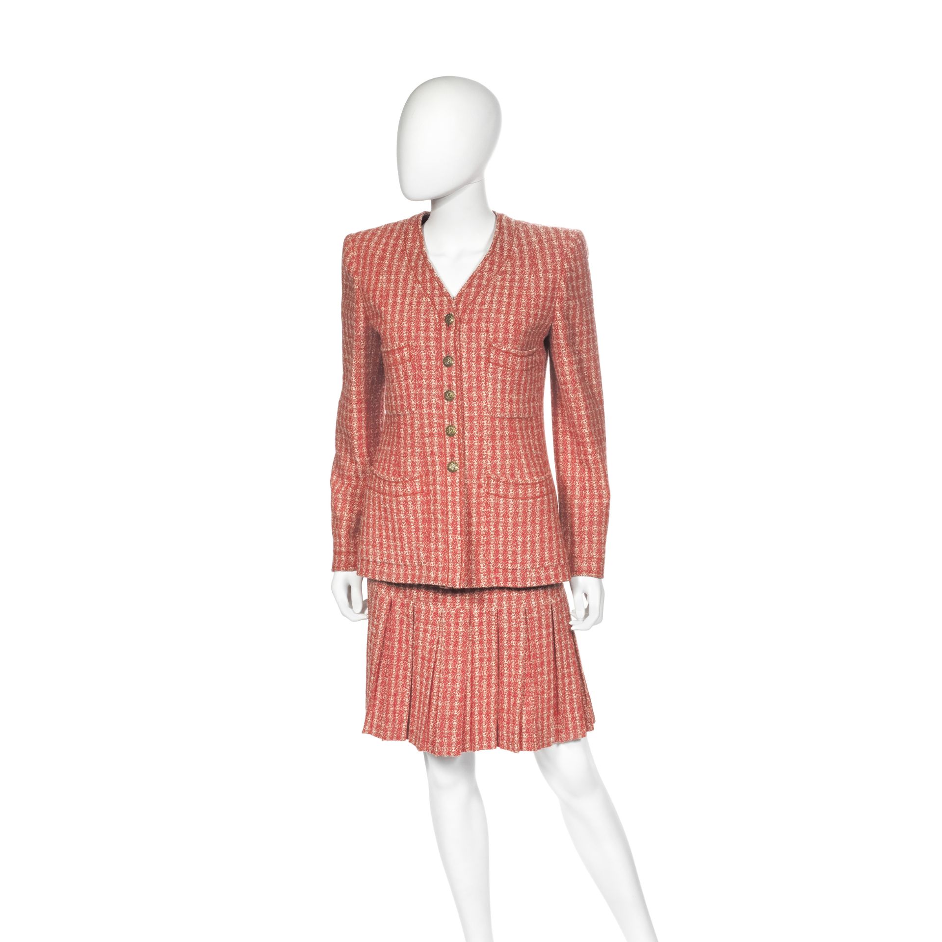 Red and White Wool Skirt Suit, Chanel, c. 1997,