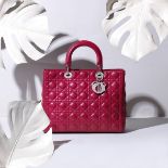 Red Lambskin Large Lady Dior, Christian Dior, c. 2011, (Includes shoulder strap, authenticity car...