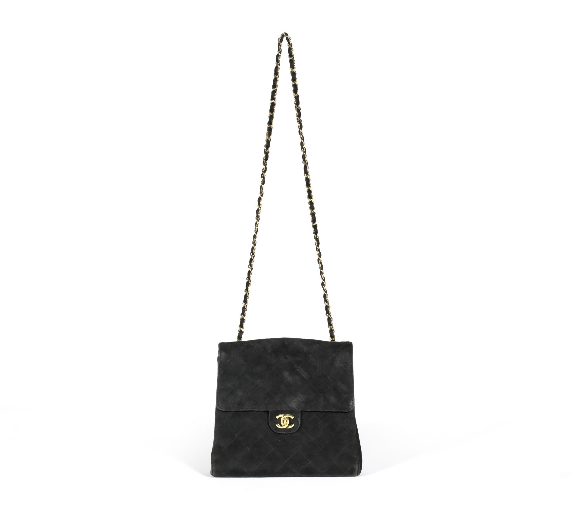 Black Suede Flap Bag, Chanel, c. 1989-91, (Includes serial sticker and dust bag)