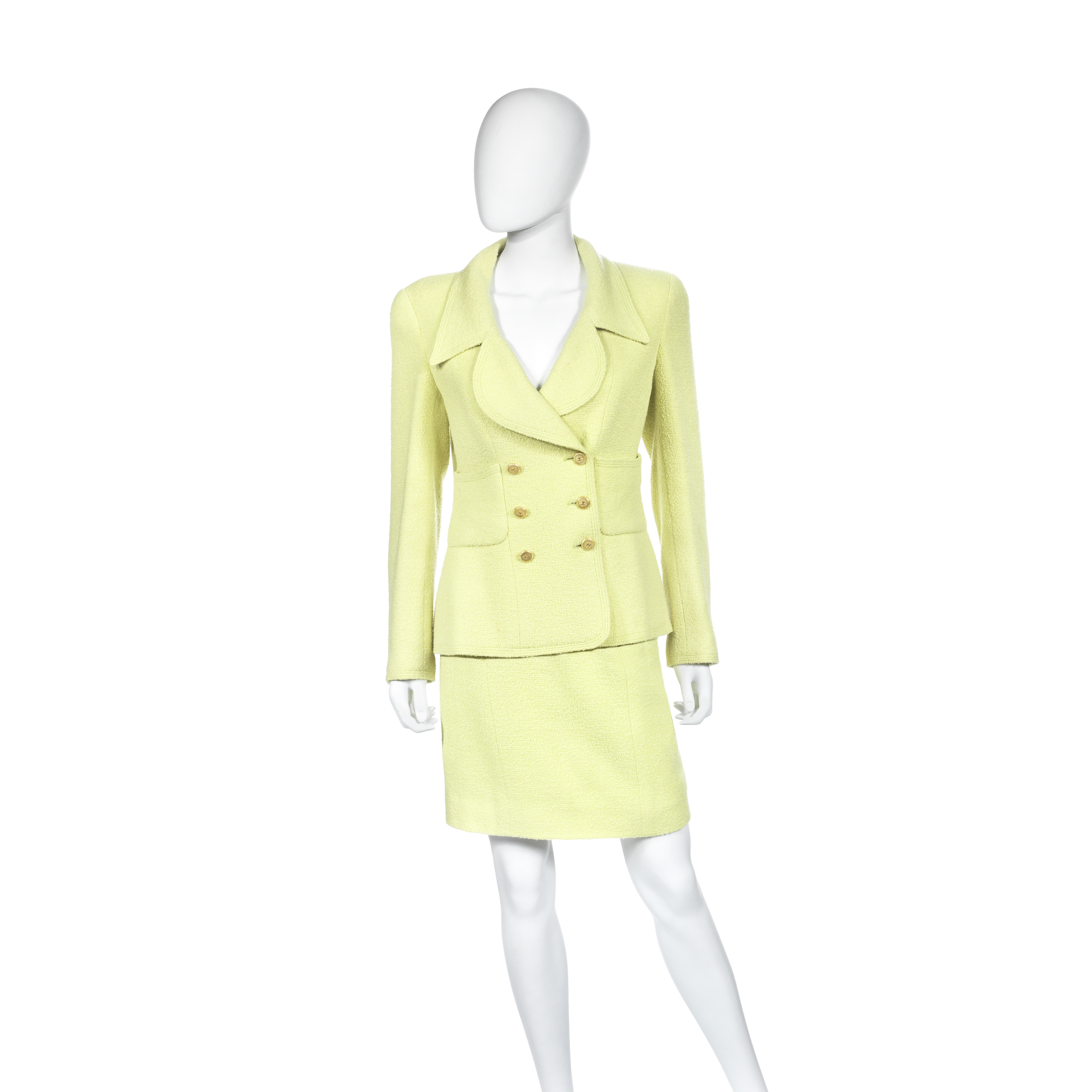 Lime Green Boucle Skirt Suit, Chanel, 1990s,