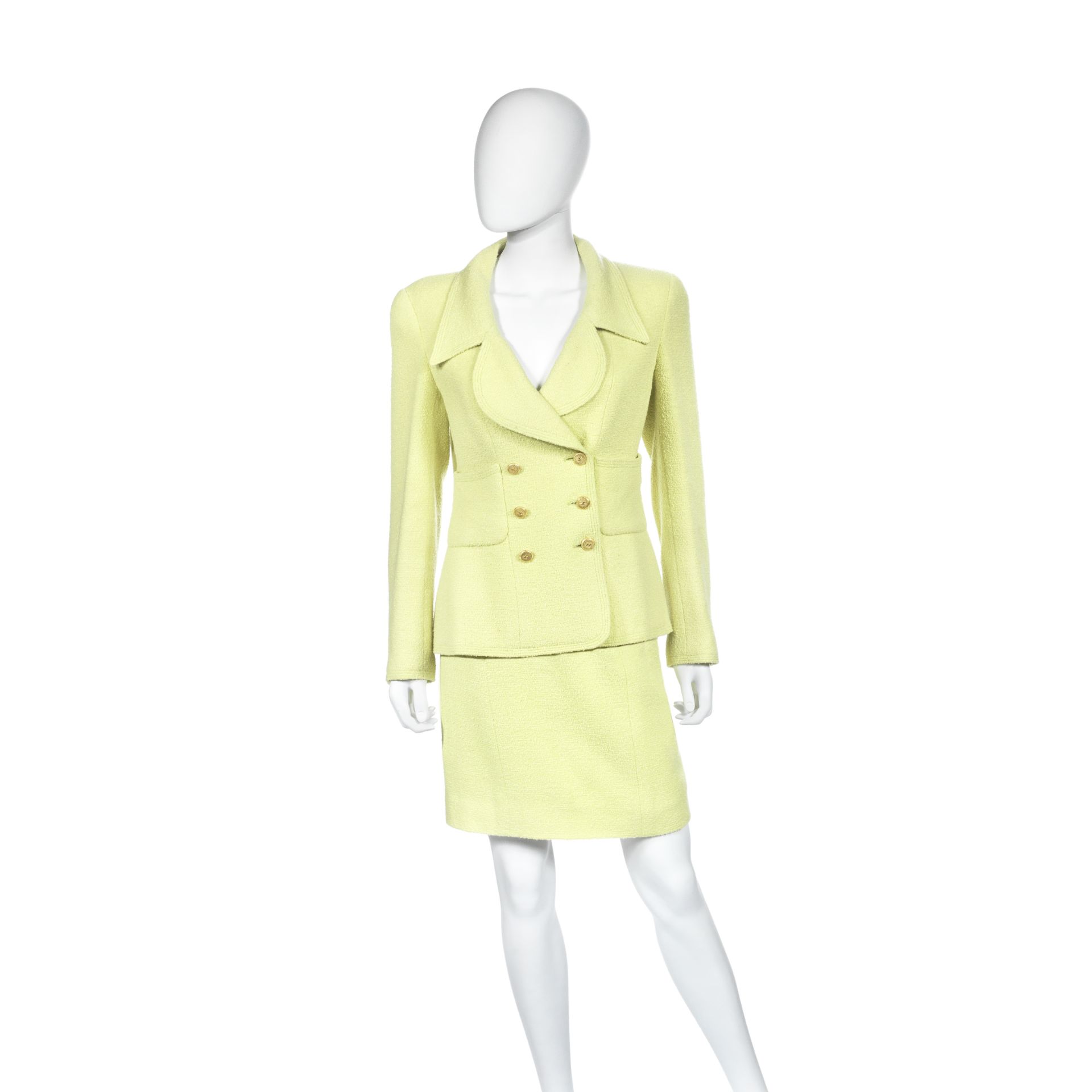 Lime Green Boucle Skirt Suit, Chanel, 1990s,