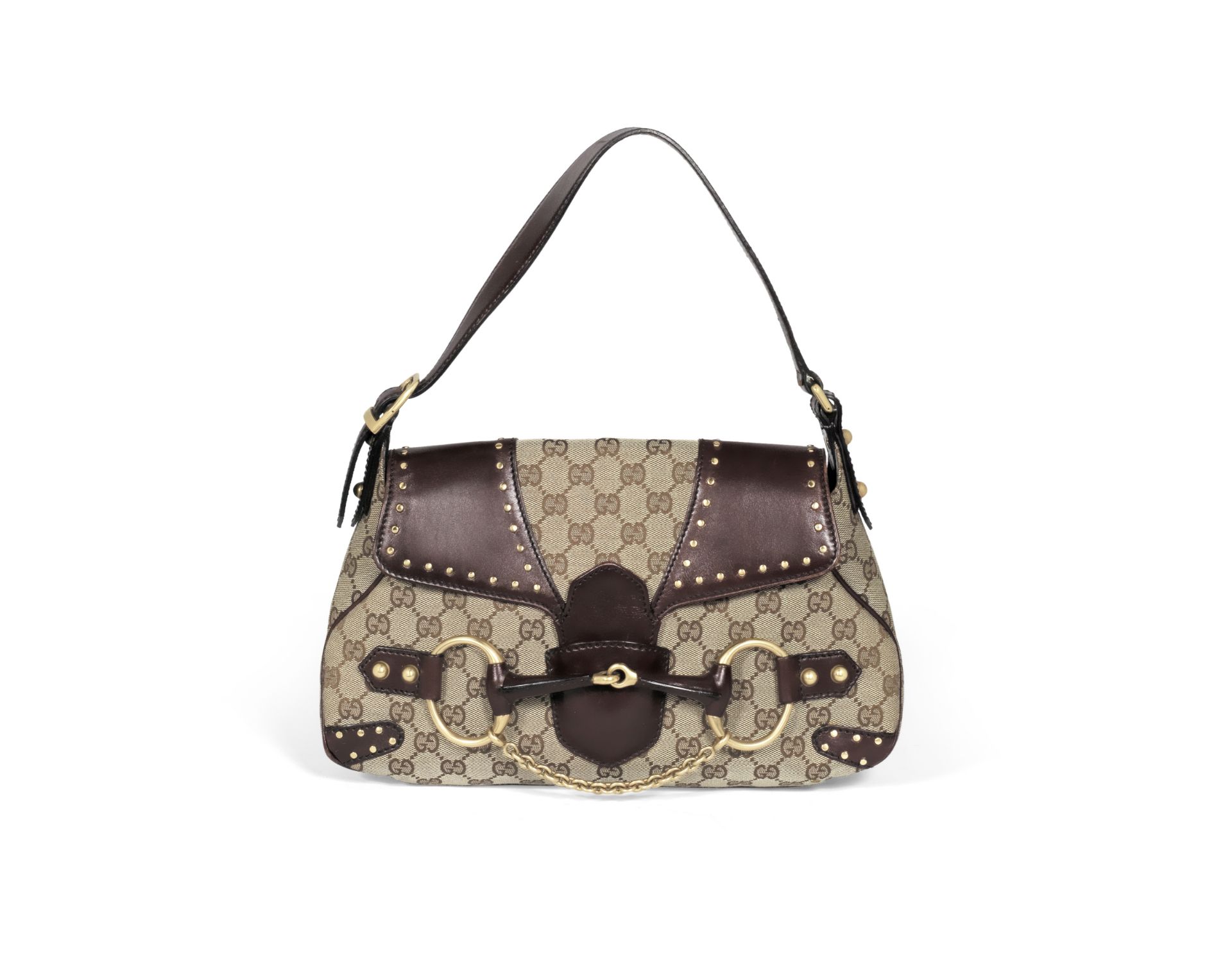 Brown GG Monogram Horsebit shoulder bag, Gucci, (Includes dust bag)