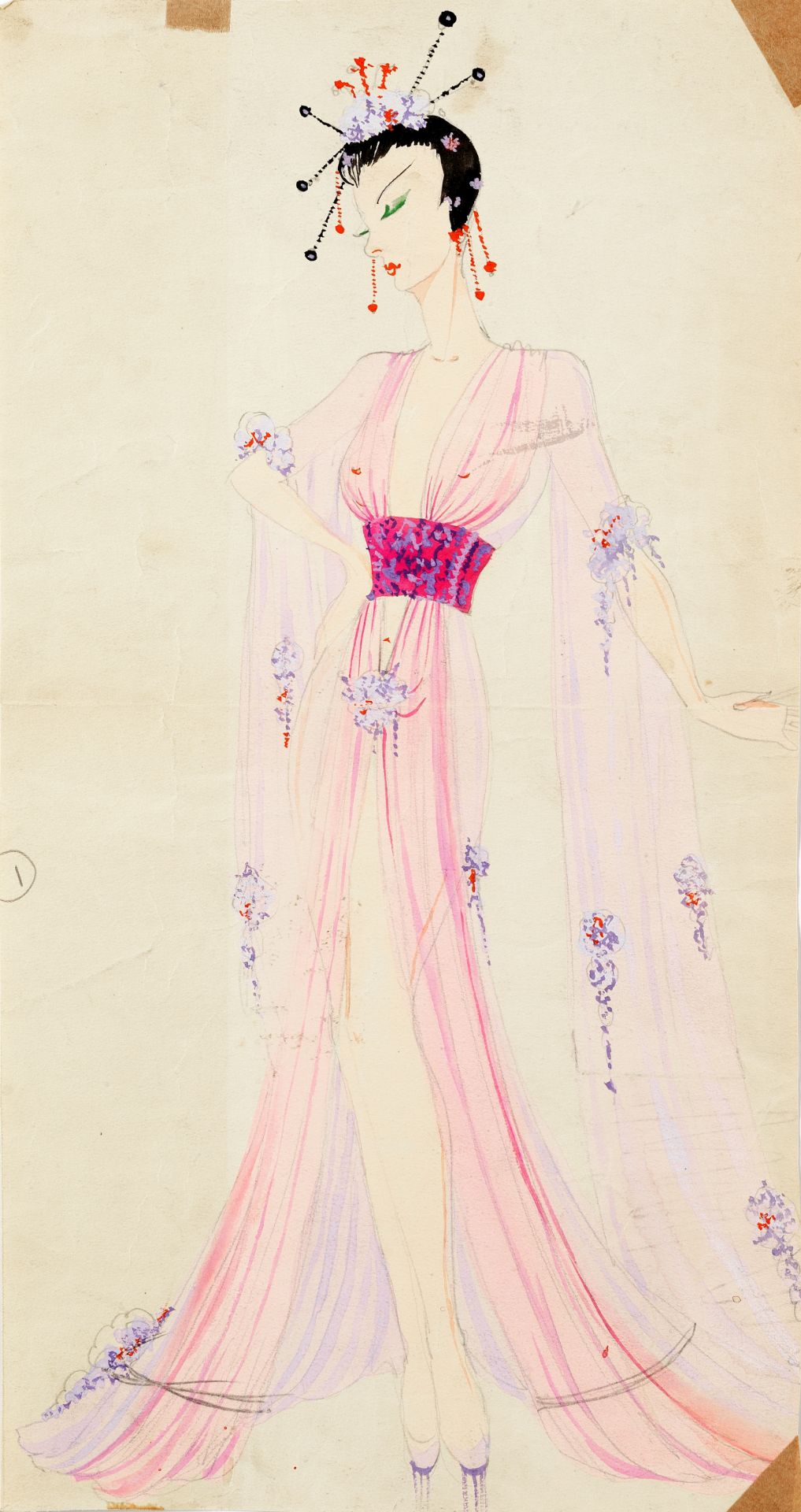 MICHAEL BRONZE (BRITISH, 1916-1979): A GROUP OF FOUR DRAWINGS OF Oriental COSTUME DESIGNS FOR MUR...