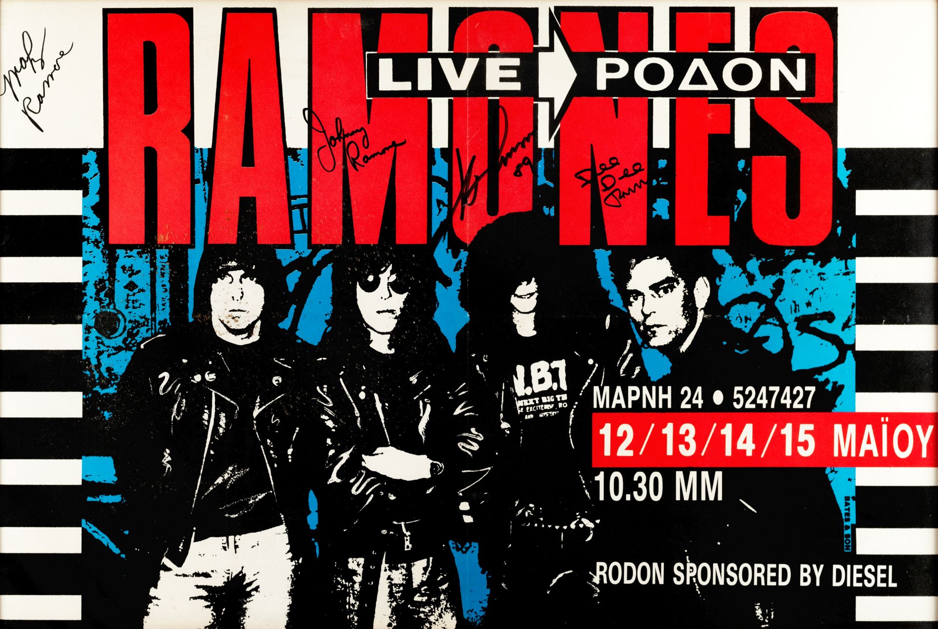 The Ramones: A Signed Concert Poster for the Rodon Club, Athens, 12th-15th May 1989, 2