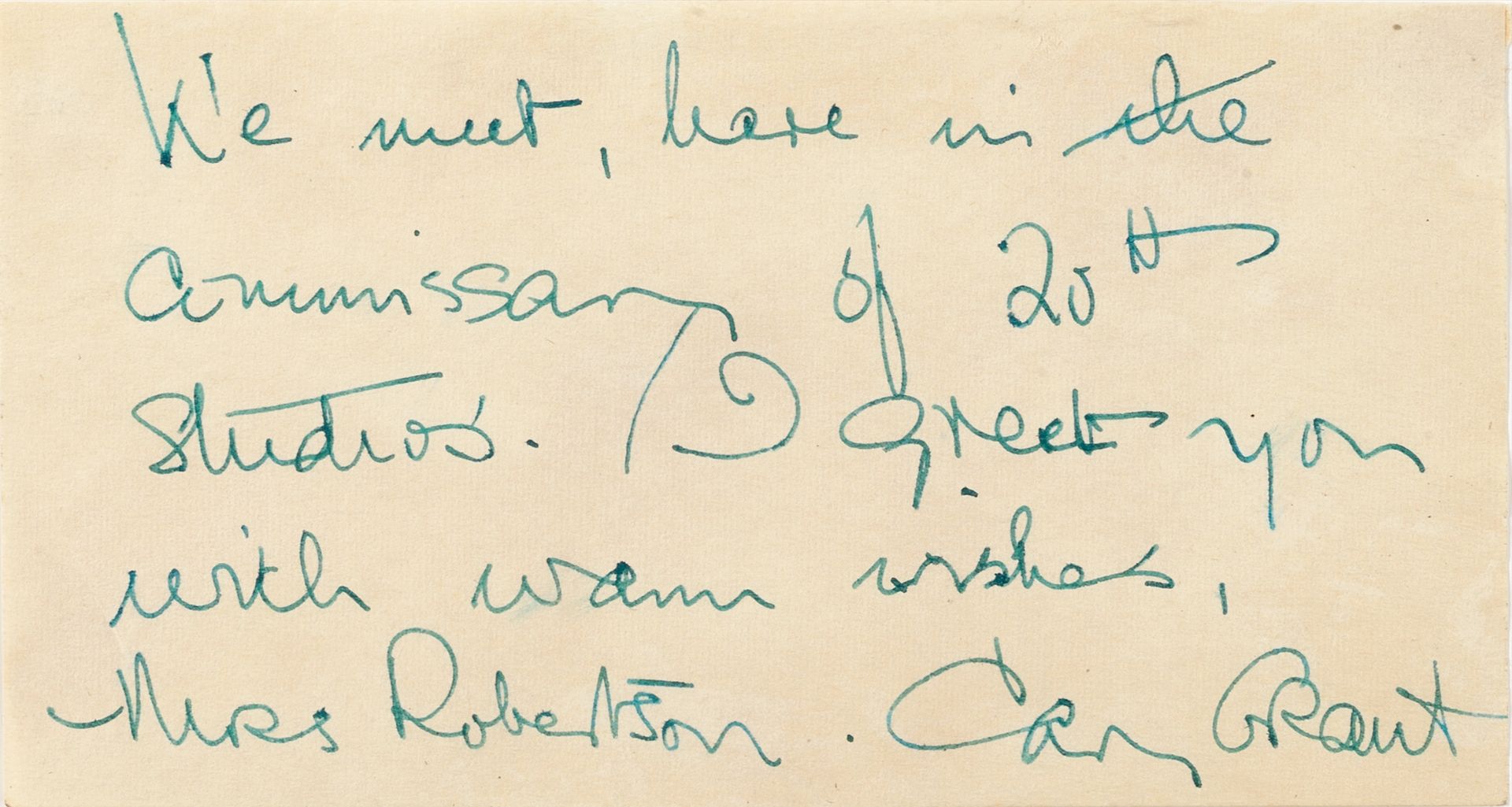 Cary Grant: A signed and inscribed autograph page, circa 1950's,