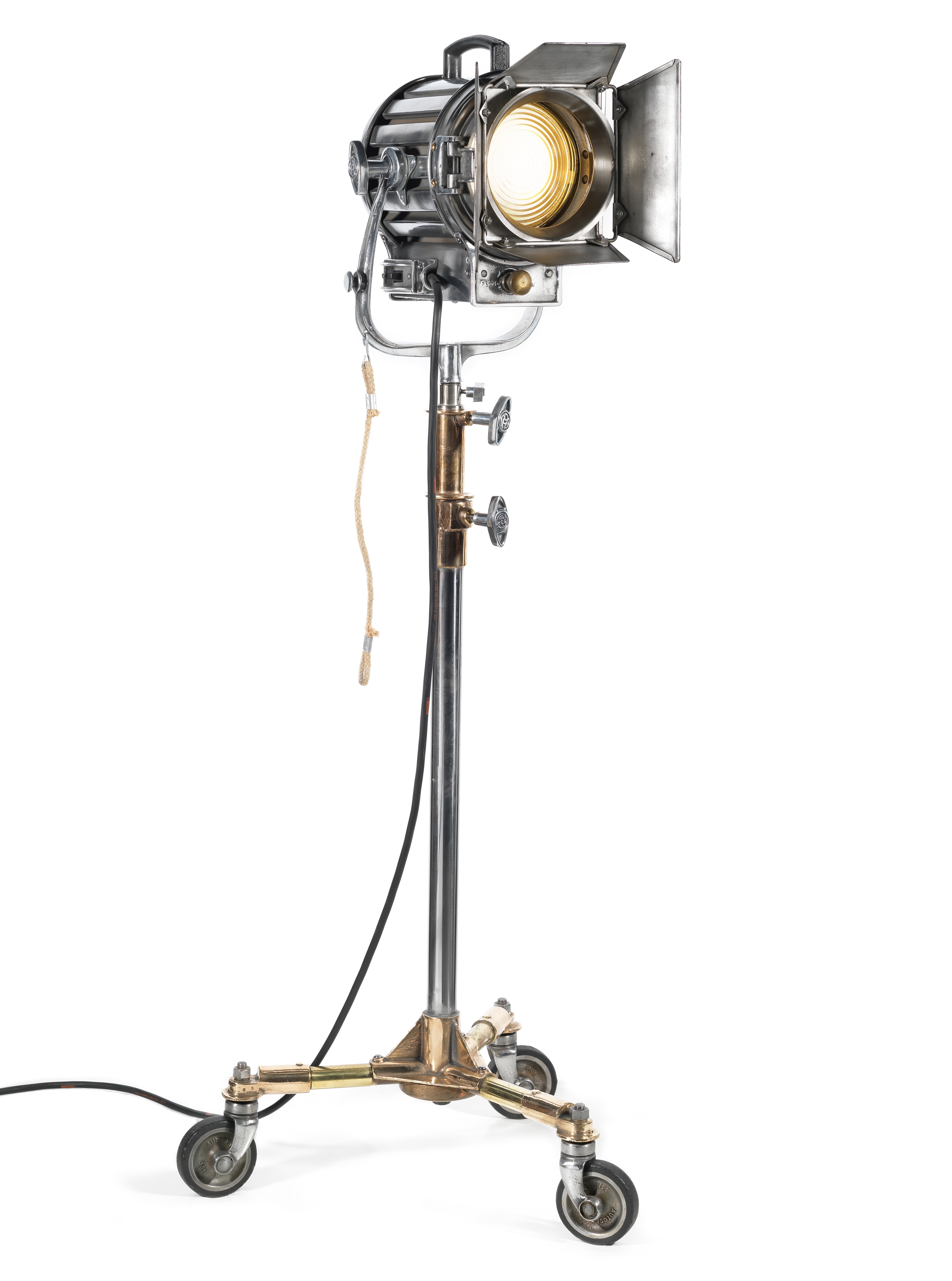 A vintage Mole-Richardson studio lamp with stand used to light Ingrid Bergman in test-shots, 1950...