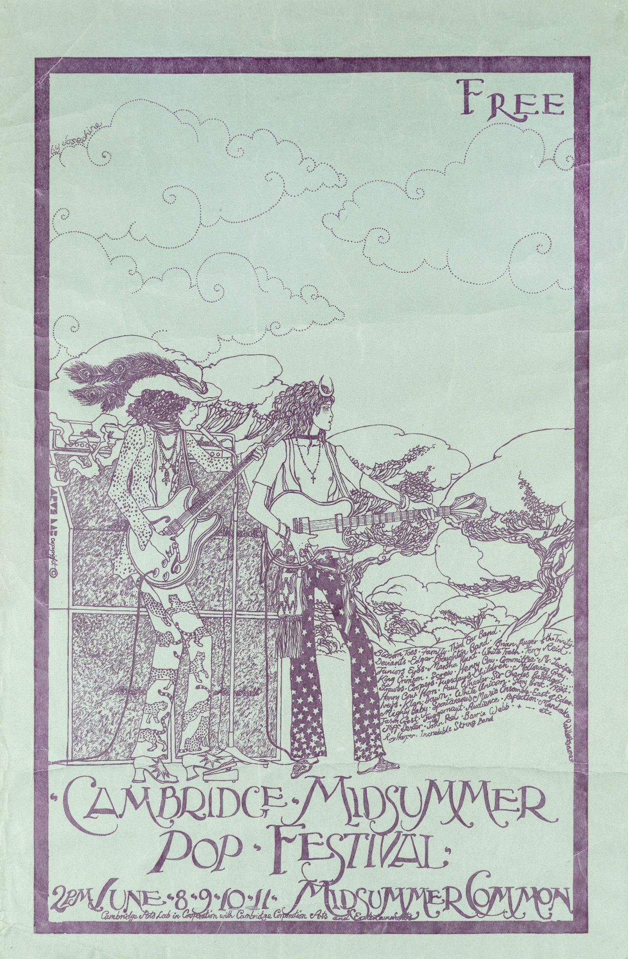 David Bowie: A Scarce Poster For The Free Cambridge Midsummer Pop Festival, 8th-11th June, 1969, 2