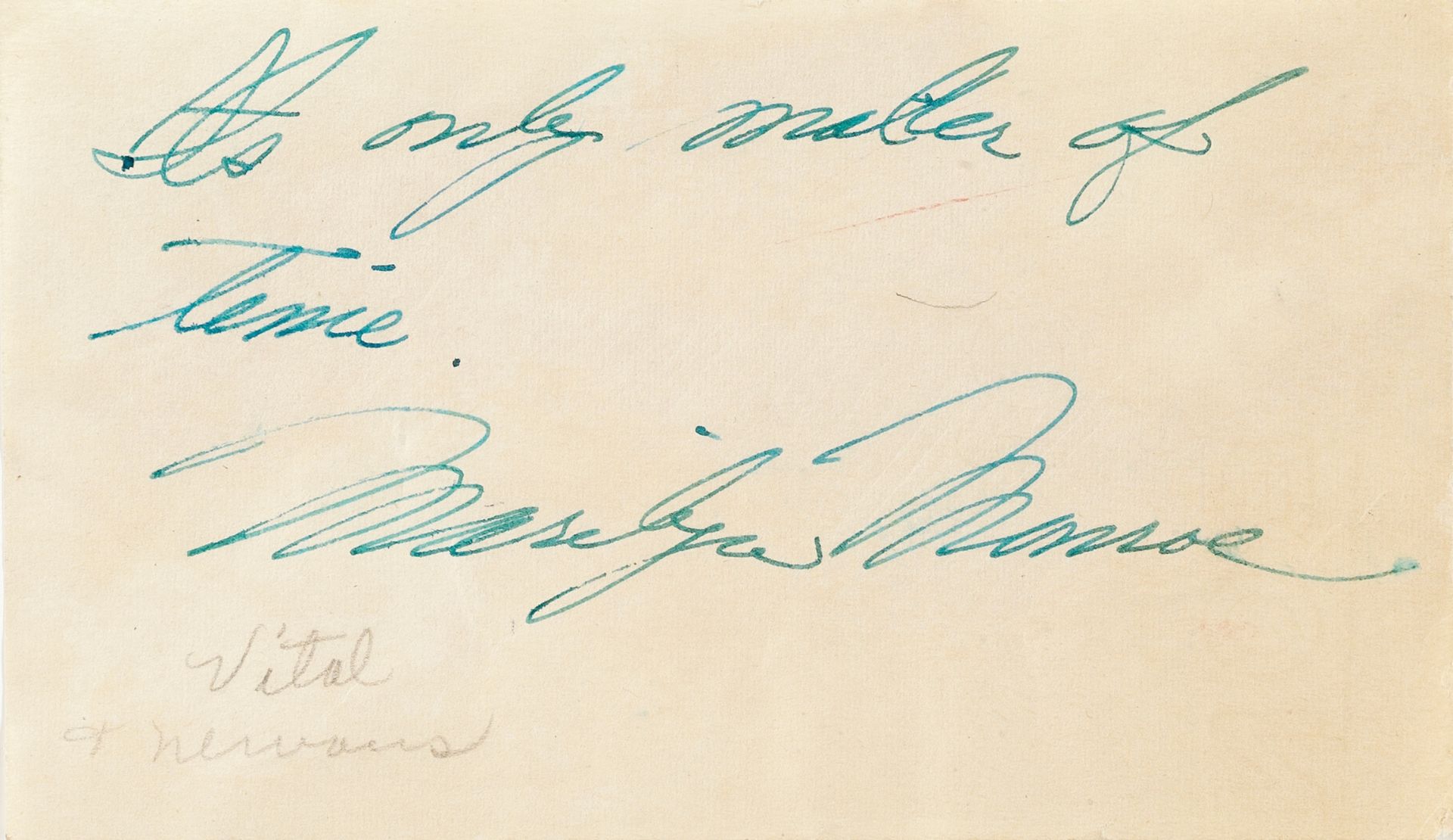 Marilyn Monroe: A signed and inscribed autograph page, circa 1950's,
