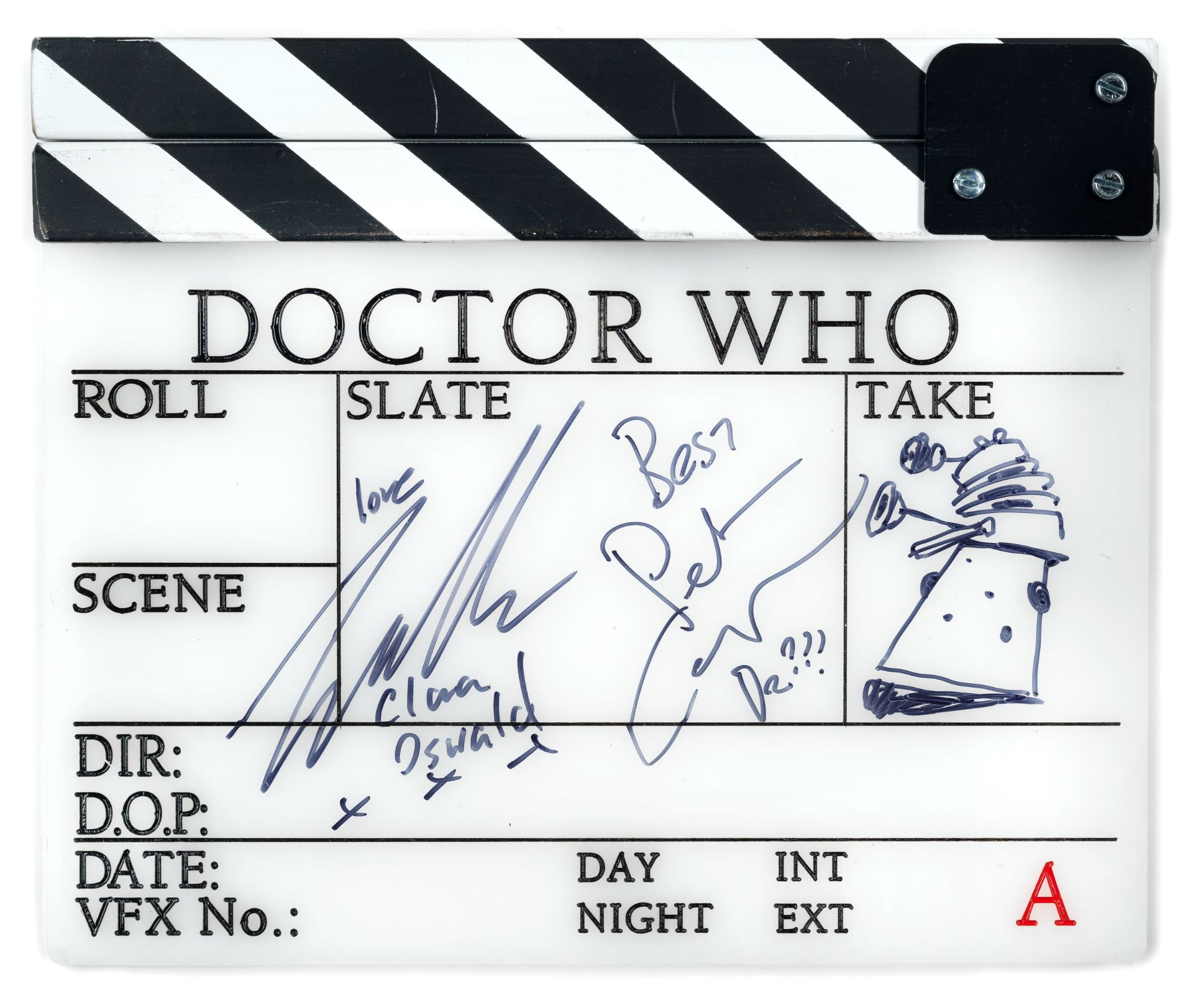 Doctor Who: An autographed A-Frame clapperboard from Series 9, BBC, 2015,