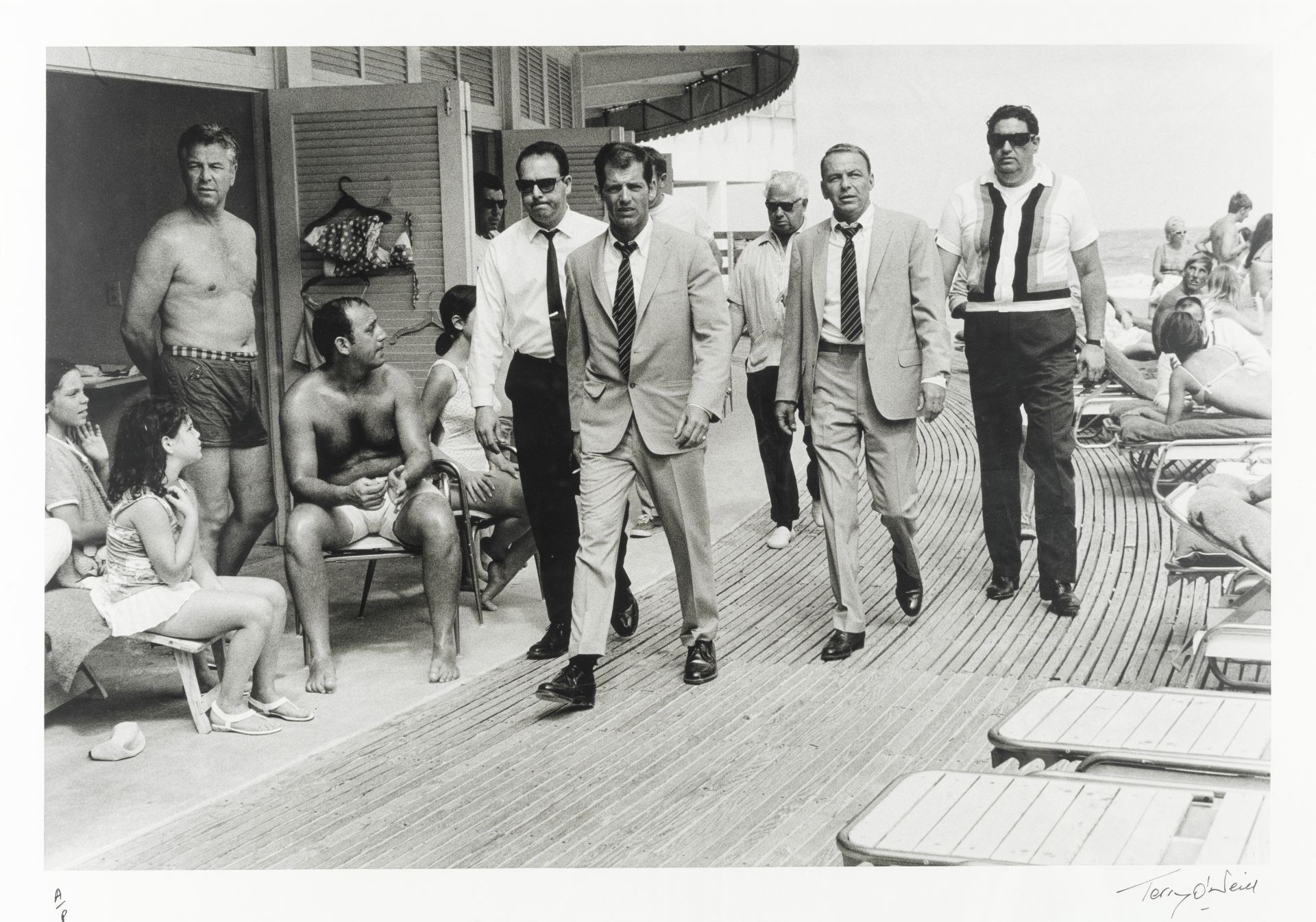 Terry O'Neill (British, 1938-2019): Frank Sinatra on the boardwalk, Miami, 1968, printed later,