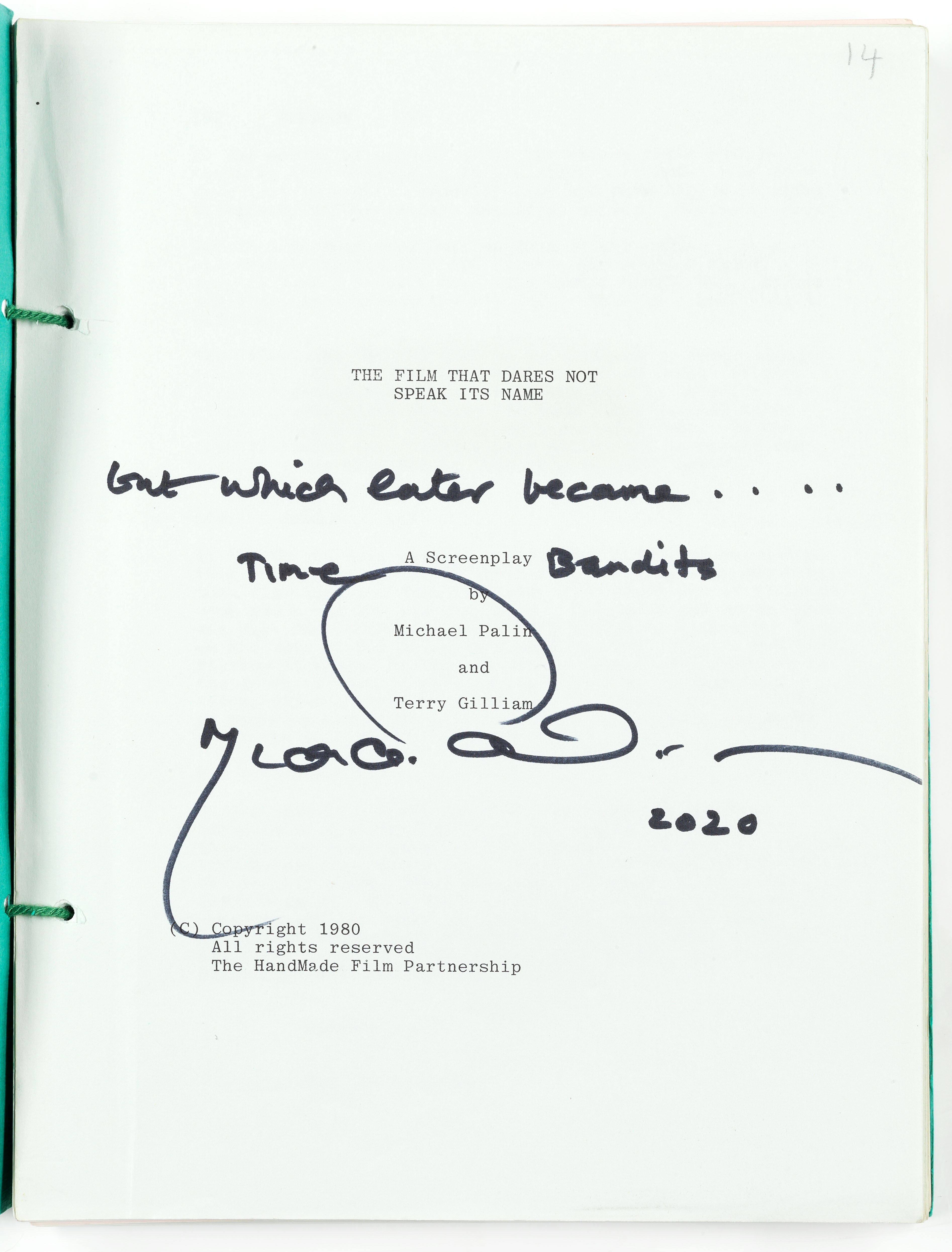Time Bandits: A screenplay script signed by Michael Palin, Handmade Films, 1981,