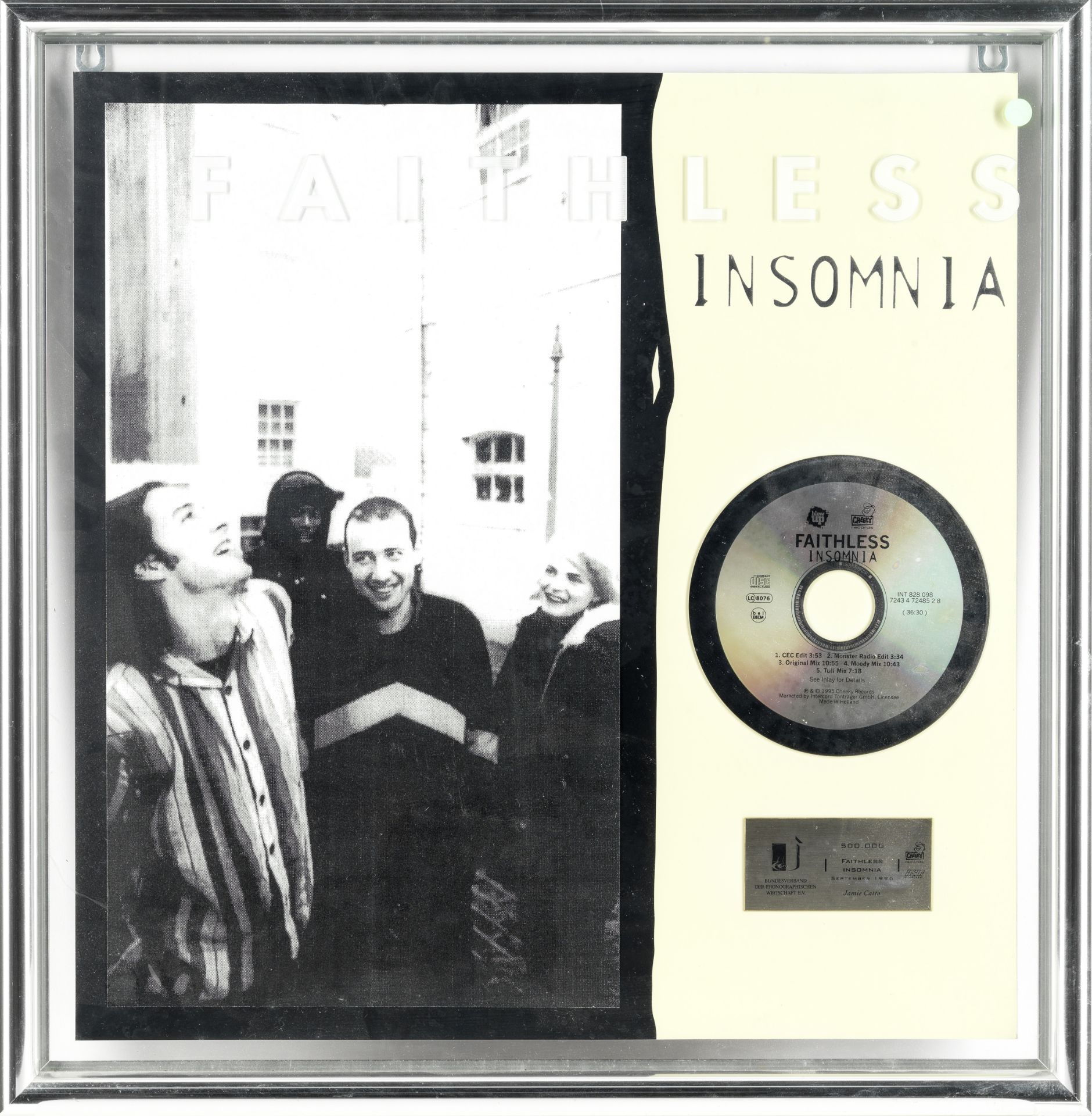 Faithless: A German BVMI 'platinum' award for the single Insomnia, November 1995,